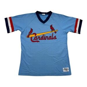 Vintage St Louis Cardinals Jersey Mens Medium Blue MLB Baseball Sand-Knit 80s